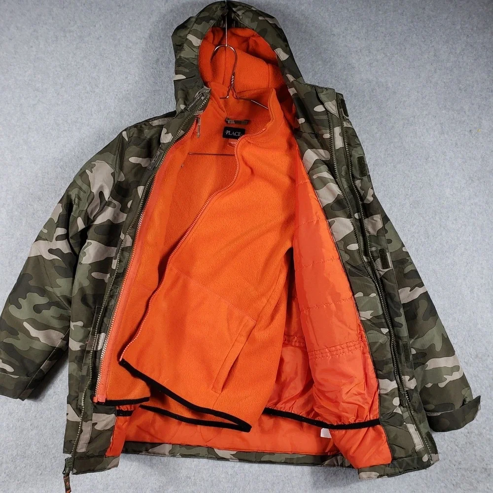 The Children's Place Boys Camo Jacket Large 10/12 Hooded Fleece Lined Camouflage